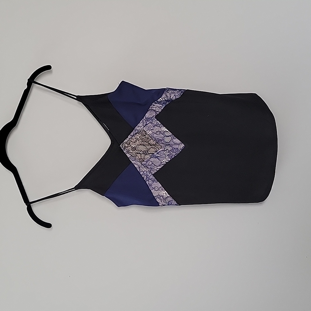 Express V Neck Tank Blue Black Nude Lace XS